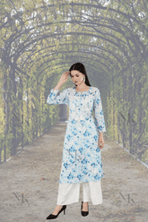 Meera in cotton Mulmul Printed Chikankari Kurti - NoorKasni Collections